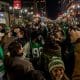 Paul George gets stuck as Eagles fans celebrate
