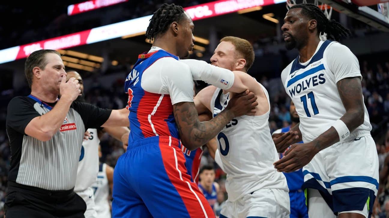 7 ejected after skirmish between Pistons, Wolves