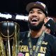Karl-Anthony Towns celebrates NBA Cup title with Timothée Chalamet, Ben Stiller